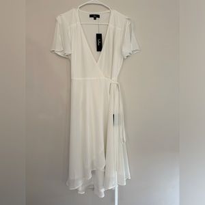 Lulu’s XS Rise to the Occasion White Midi Wrap Dress
